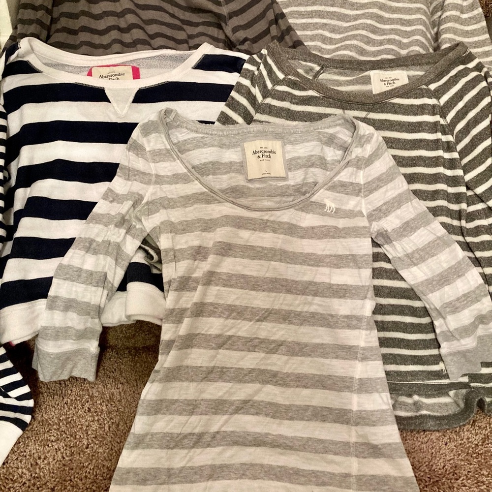 Lot of 5 ABERCROMBIE & FITCH Stripe Long Sleeve Tops Women L